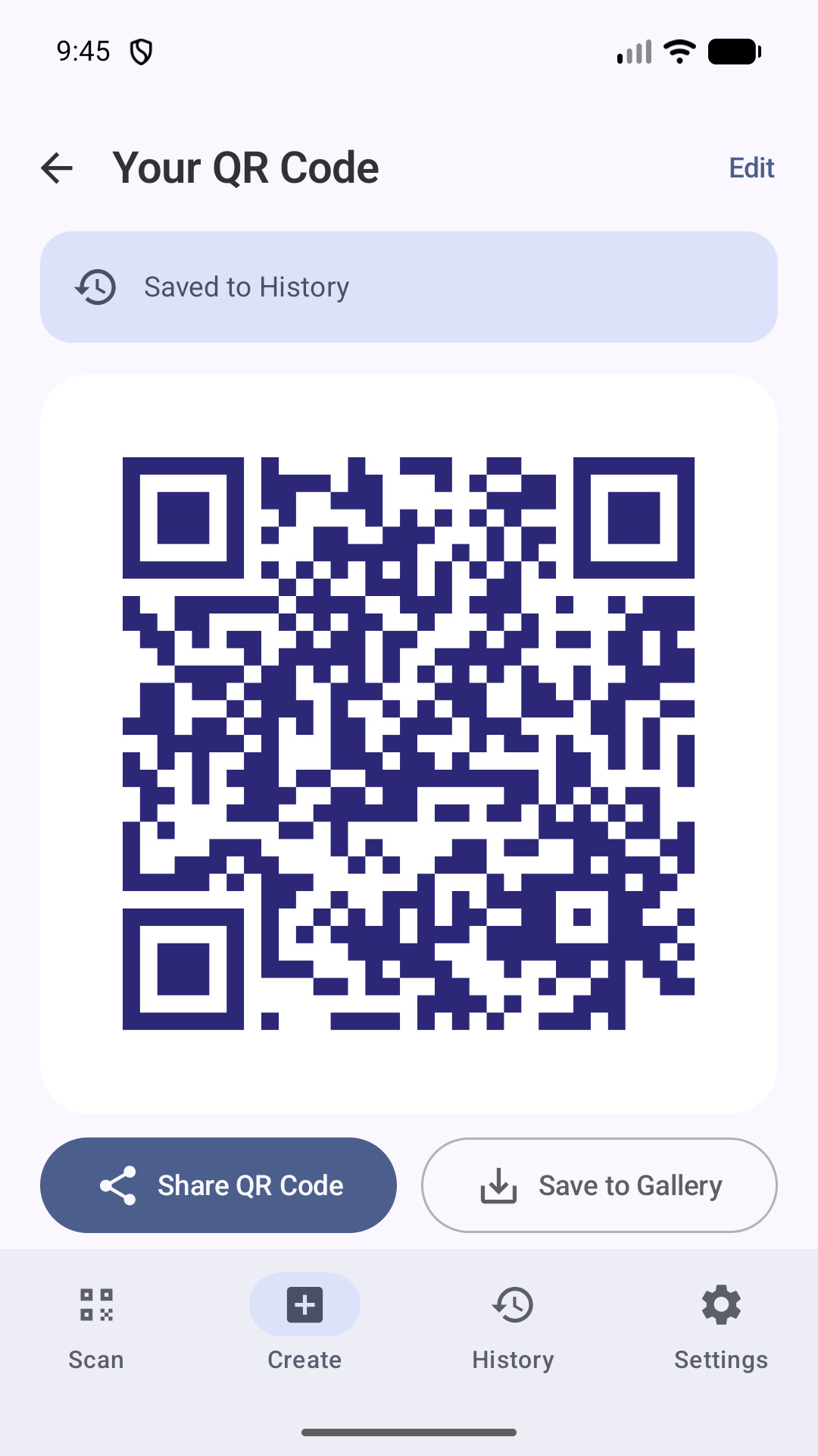 A customised QR code ready to share or save